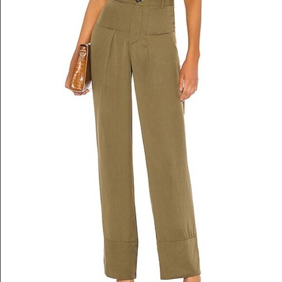 🆕 Lovers + Friends Amber Highrise Tencel Pant In Olive Green - Picture 3 of 9